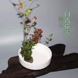 白色陶瓷花器 简约粗陶黑花盆 日式小原流花道插花专用 茶室摆件