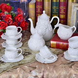 白瓷英式茶具欧式骨瓷浮雕咖啡具咖啡杯具套西式下午茶红茶花茶壶