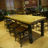 包邮铁艺实木长桌办公桌餐桌椅组合咖啡厅桌椅餐台星巴克桌高脚桌