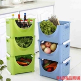 大号加厚叠加塑料收纳筐3个装厨房放蔬菜水果置物架玩具储物箱盒