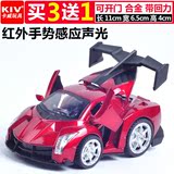 热卖卡威互动红外感应声光小汽车 卡通Q版132儿童玩具回力车模型