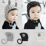 T804秋季韩国男童女童儿童帽子宝宝圆点小耳朵公主帽纯棉婴儿帽