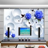3D立体蓝色圆圈玫瑰简约墙纸壁纸卧室客厅沙发电视背景墙大型壁画