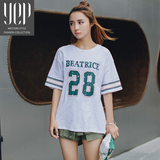 YEP2016夏季新款韩版圆领中长款数字字母印花宽松大码短袖T恤女