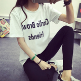 2016韩国简约字母印花短袖T恤女学生夏装宽松大码上衣棉质打底衫