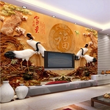 3D立体中式玉雕仙鹤电视背景壁画 客厅卧室沙发背景墙墙纸壁纸 画