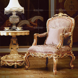 欧式家具欧式实木雕花布艺休闲椅豪华扶手沙发椅洽谈椅形象椅子