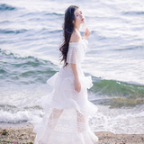 2016新款性感泰国大牌同款修身蕾丝长裙网纱刺绣度假沙滩仙女套装