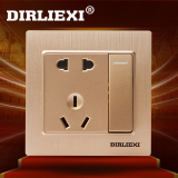 DIRLIEXI五孔插座带开关 一开单五孔插座面板 不锈钢 单控1开5孔