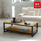美式loft铁艺茶桌复古做旧茶几双层创意简约方形实木桌子组合家具