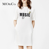 MO&Co.字母圆领中袖连衣裙欧美A字形修身短裙口袋MA161SKT10moco