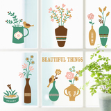 客厅背景墙壁装饰贴画 唯美创意小清新盆栽可移除墙贴纸 艺术花瓶