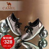 Camel/骆驼女鞋 2016秋季新款 真皮舒适坡跟系带中跟运动风休闲鞋