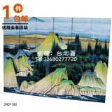 后现代新日式手绘装饰背景墙 可定制山水风景会所挂屏折屏风tp227