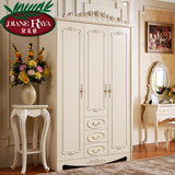 包邮 欧式衣柜两三门衣橱白色实木雕花法式平拉门收纳柜1米小衣柜
