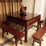 缅甸花梨木餐桌椅组合 简约现代八仙桌仿古红木家具方桌实木条凳