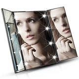 韩国LED化妆镜带灯高清三面镜子可折叠随身梳妆镜便携台式美容镜