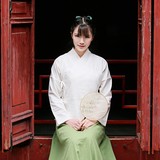 包邮 中式汉元素日常交领棉麻上衣 中国风复古女装民族风改良汉服