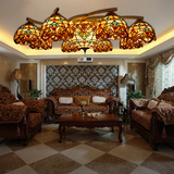 蒂凡尼欧式复古客厅多头吸顶灯豪华艺术彩色玻璃田园温馨灯饰灯具