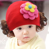 秋冬韩版婴儿假发帽子0-3岁女宝宝套头帽男女儿童帽子毛线宝宝帽