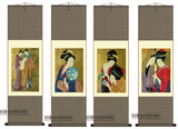 日本布挂画日本壁挂仕女人形人偶壁画 日本艺妓挂画 布料轴卷画