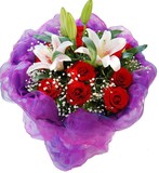 11枝红玫瑰百合花束绵阳本地实体同城鲜花快递速递情人节生日用花