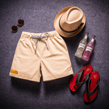 2015平铺 男士韩版修身三分短裤 男夏季沙滩休闲抽绳裤 米色外贸