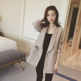 代购2015秋装韩国女装新款韩版短款长袖V翻领纯色修身西装外套女