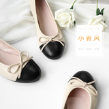 [预售]SMIDDEN韩版蝴蝶结浅口单鞋真皮圆头平底鞋女芭蕾舞鞋软底