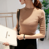 简蒂娅2016春装新款韩版半高领纯色中袖弹力打底针织衫气质五分袖