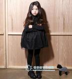 女童连衣裙2016春季新款 韩版黑色蕾丝裙高腰打底儿童公主裙子