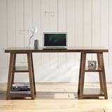 北欧田园办公桌书桌简约实木现代双人电脑桌台式桌家用带书架