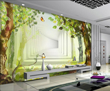 3d大型欧式简约田园自然风景墙纸壁画客厅电视背景墙沙发卧室订制