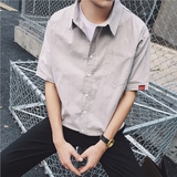 2016夏季新款男士短袖衬衫蝙蝠袖纯色宽松衬衣韩版衬衫外套薄款潮