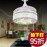 led隐形扇吊扇灯白色 餐厅电扇灯简约时尚卧室带灯扇32/36寸伸缩