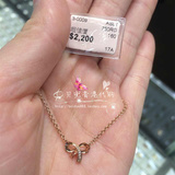 香港代购周大福专柜正品18K玫瑰金蝴蝶结钻石吊坠项链套链