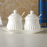 欧式浮雕陶瓷糖罐法式调味罐套装陶瓷三件套创意日式下午茶点心盘