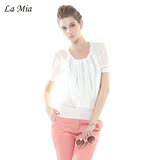 Lamia品牌女装2016夏季新款大码宽松短袖针织上衣纯色套头打底衫