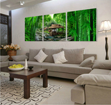 绿色竹林风景画 时尚客厅装饰画挂画墙画 现代书房无框画三联壁画