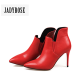 JADYROSE新款短靴尖头细跟高跟婚鞋欧美真皮女人弹力靴子切尔西靴