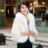 2016冬季韩版新款月牙袖仿水貂毛皮草短款时尚女装 外套披肩