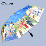 Cmon 八国油画伞 个性伞全自动折叠伞 商务车载雨伞 男女雨伞包邮