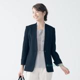 日本代购职业女装16春季通勤OL无领简洁一粒扣时尚黑色长西装外套