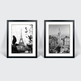 黑白建筑装饰画现代简约巴黎铁塔纽约大厦有框客厅卧室壁画软装画
