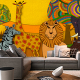 大型壁画动物王国咖啡厅休闲吧客厅卧室儿童房沙发电视背景墙壁纸