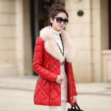 2015冬季女装新款网皮大狐狸毛领皮棉中长款外套加厚保暖修身显瘦