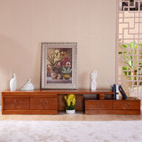 橡胶木纯实木电视柜组合现代中式伸缩地柜茶几组合套装客厅家具