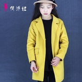 新款韩版手工双面羊绒羊毛呢子中大童女童装外套风衣大衣翻领包邮