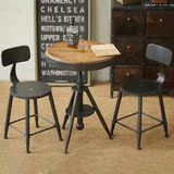 免邮LOFT法式铁艺咖啡桌椅可升降茶几做旧圆桌复古实木小茶几吧椅