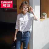 Karaamoo/韩萌春季新款女装 可爱三角印花百搭打底中袖衬衫衬衣女